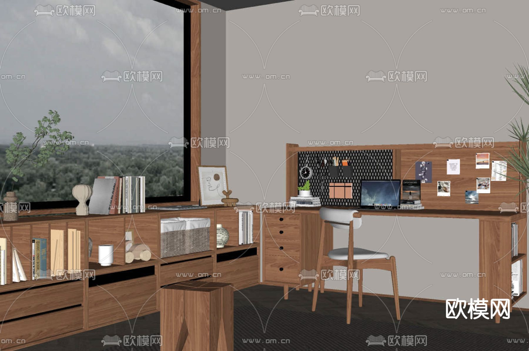 北欧书房su模型下载（渲染图2）