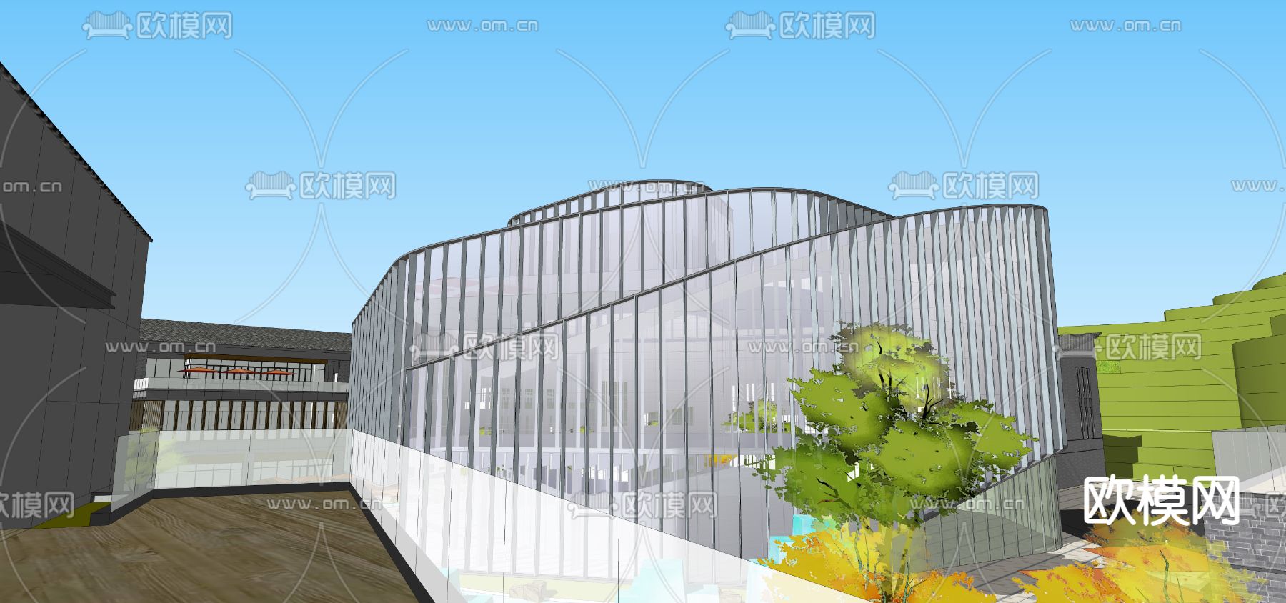 现代商业街su模型下载（渲染图1）