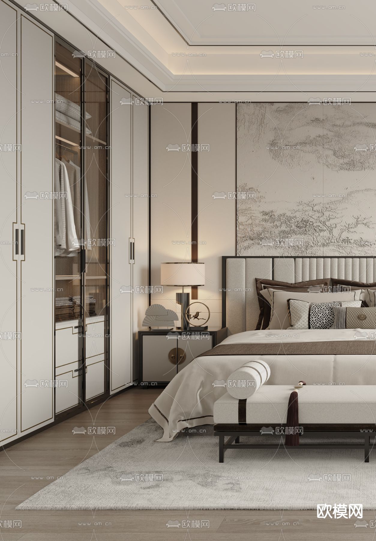 新中式卧室su模型下载（渲染图5）