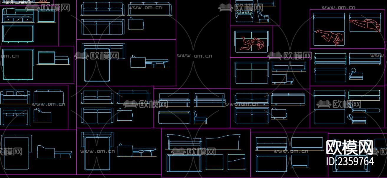 沙发床cad图库下载（渲染图4）