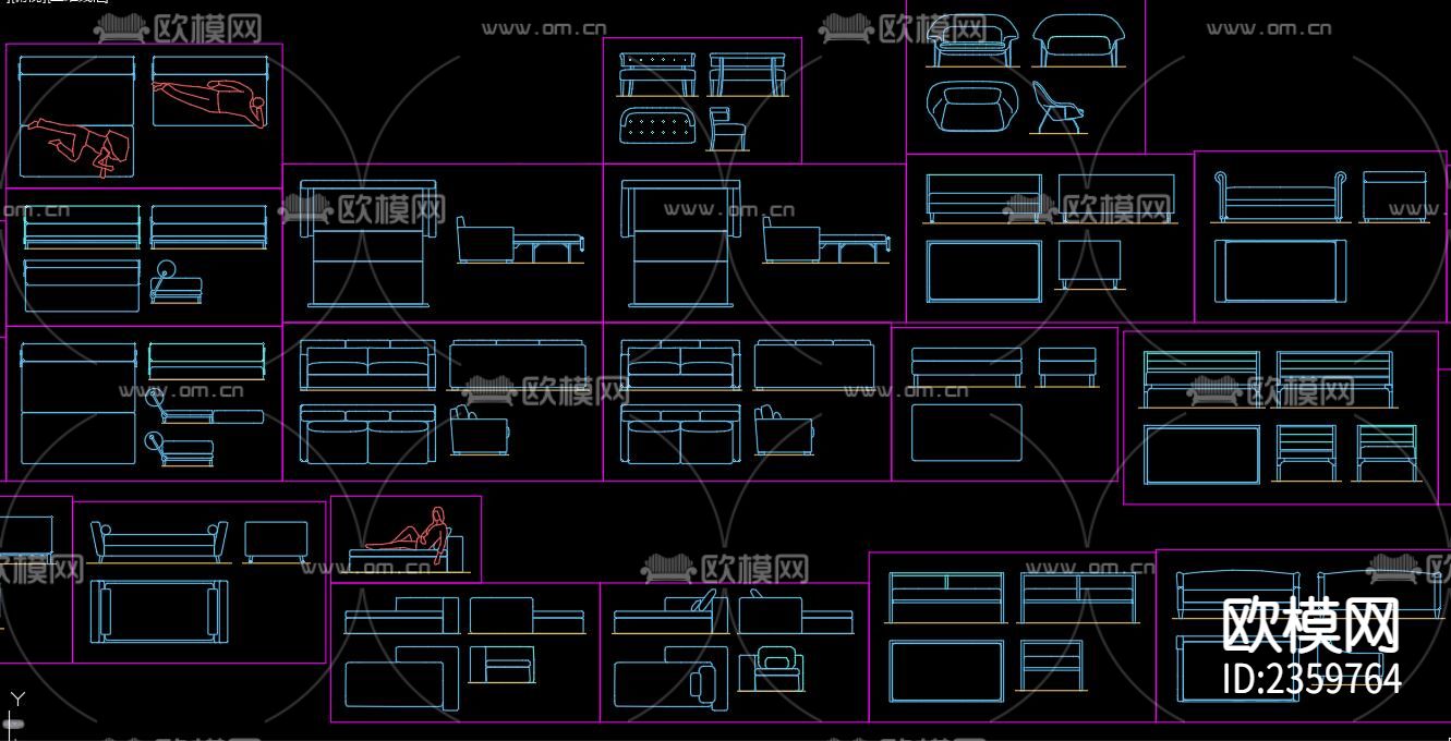 沙发床cad图库下载（渲染图9）