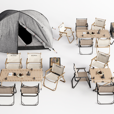  露营帐篷 户外露营 折叠桌椅su模型 