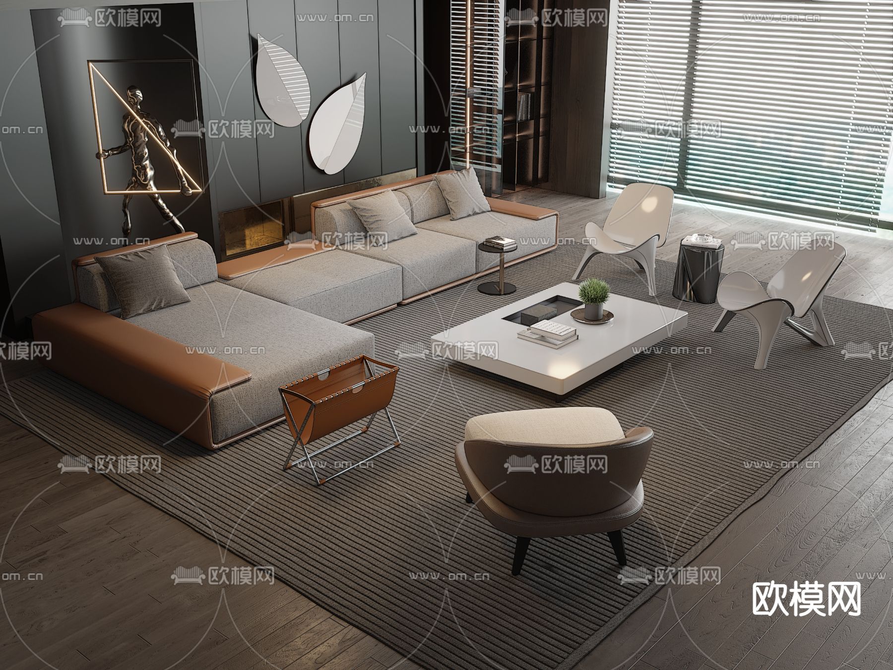 米洛提Minotti 转角沙发su模型下载（渲染图1）