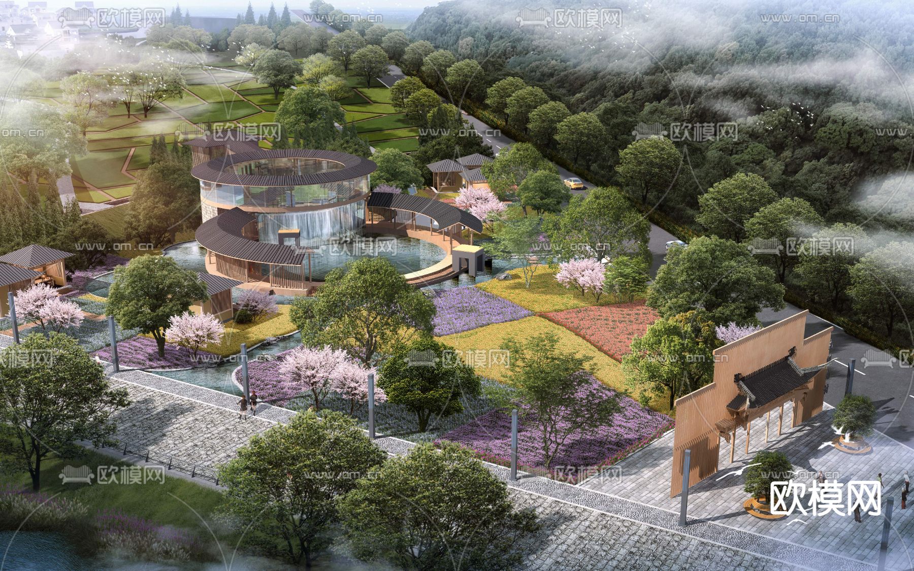 现代公园园林鸟瞰psd下载