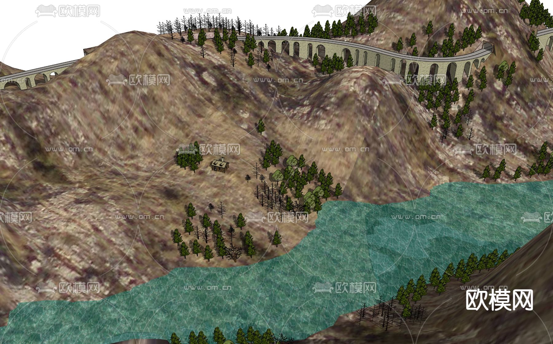 现代山谷河流地形su模型下载（渲染图2）