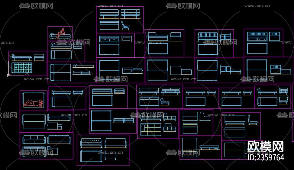 沙发床cad图库下载（渲染图8）