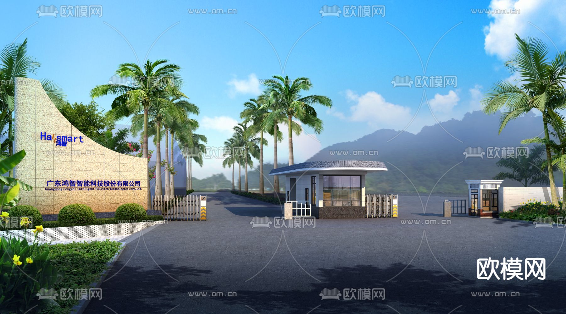 现代公司大门门头psd下载_ID12189298_3dmax免费模型-欧模网