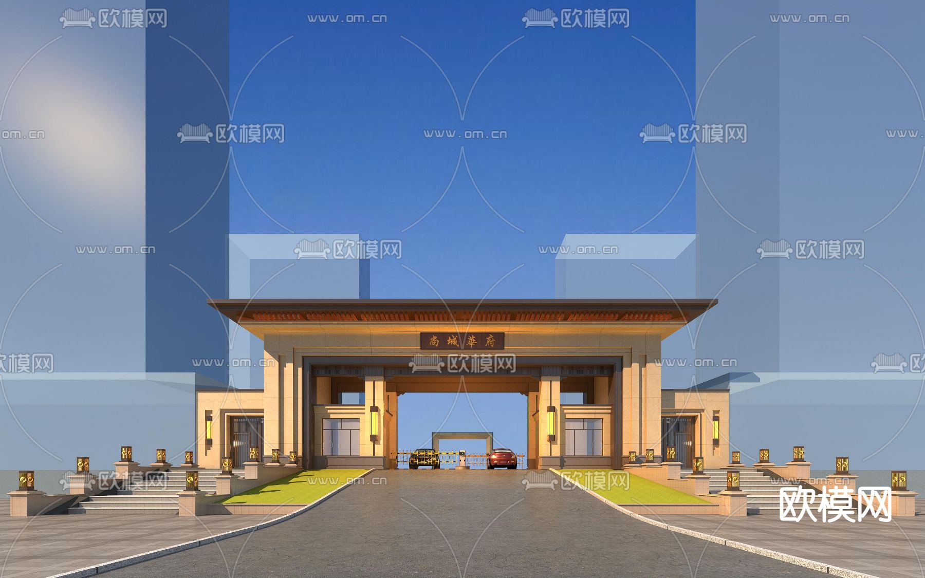 新中式大门门头免费3d模型下载