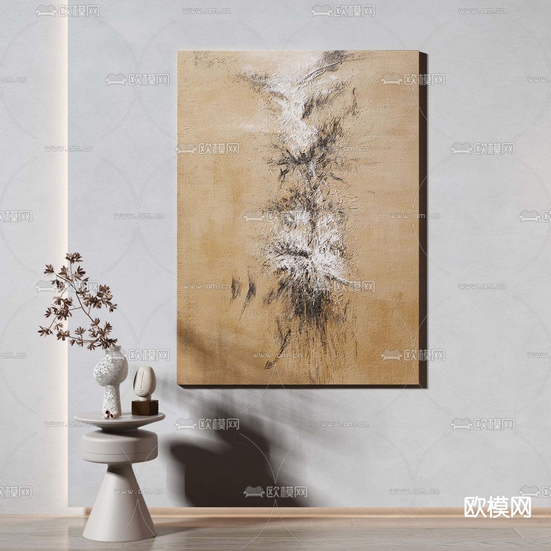 侘寂抽象装饰画3d模型下载