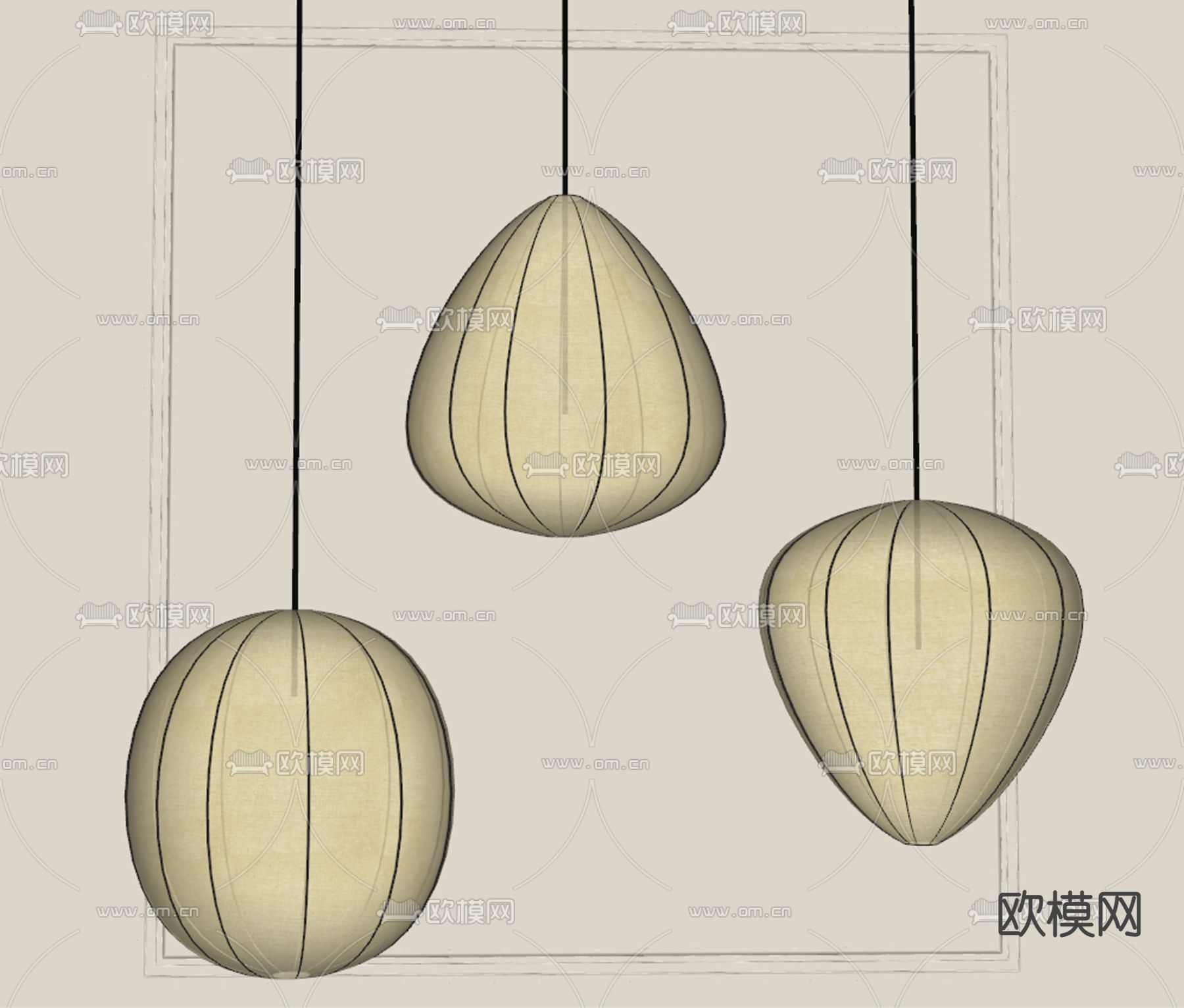 侘寂风灯笼吊灯su模型下载（渲染图2）