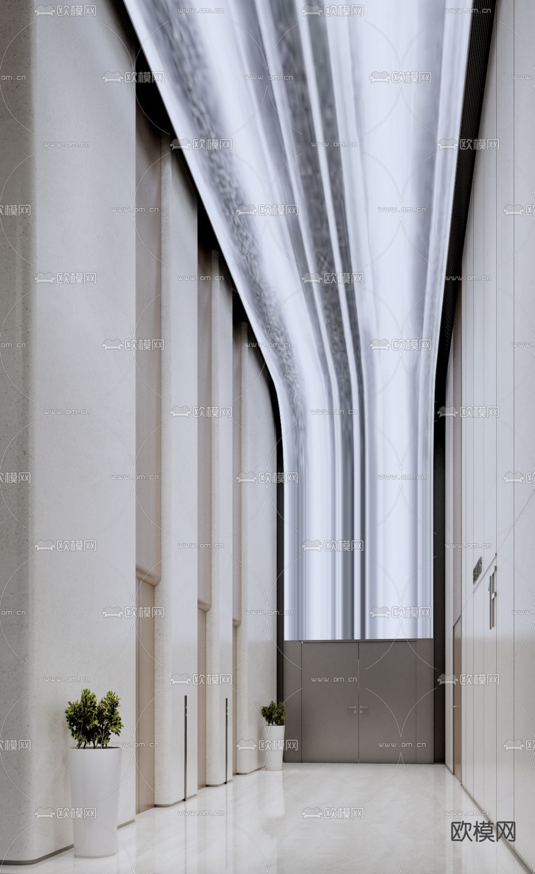 现代办公楼电梯厅su模型下载（渲染图1）