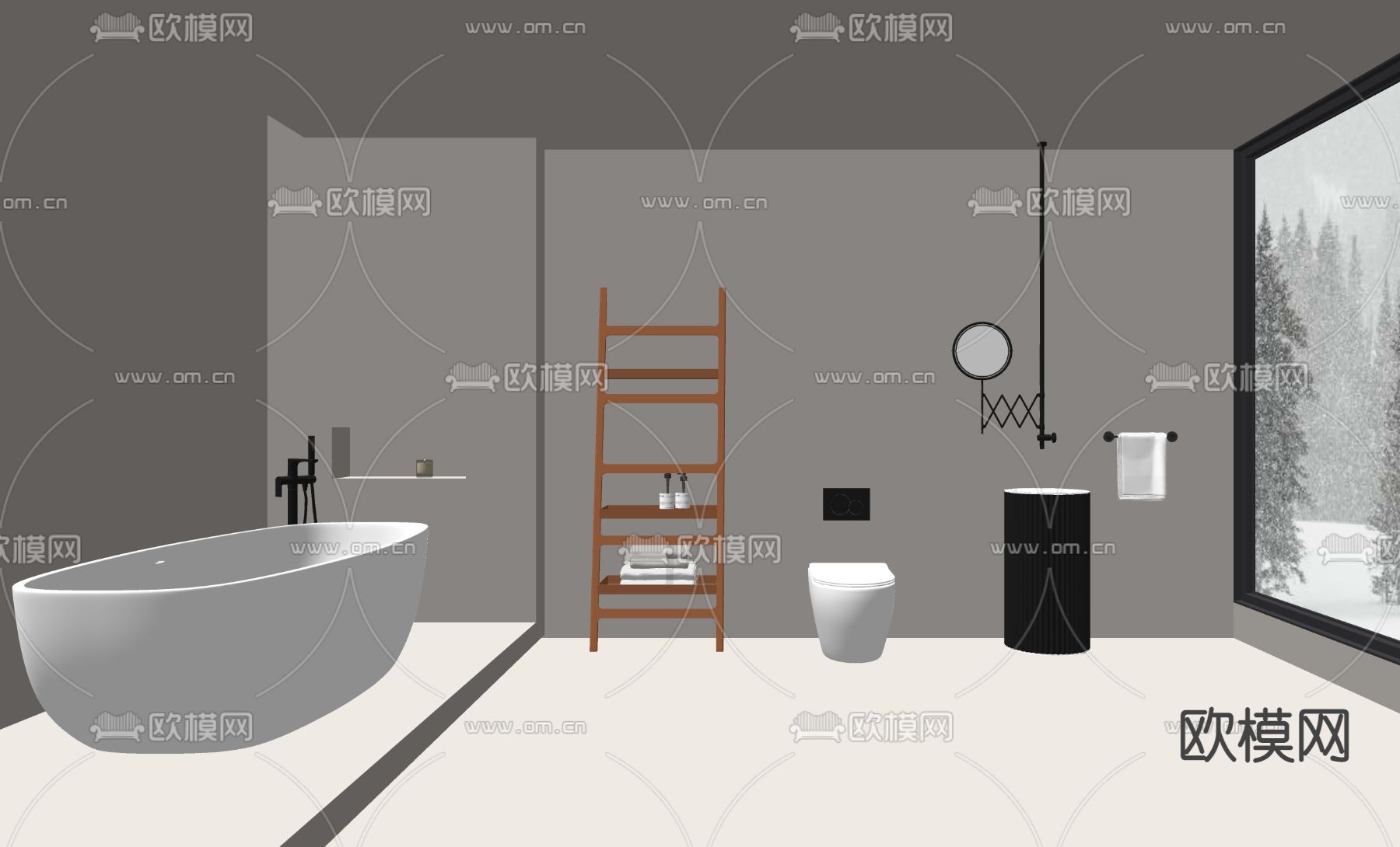 高级灰浴室 卫生间su模型下载（渲染图2）