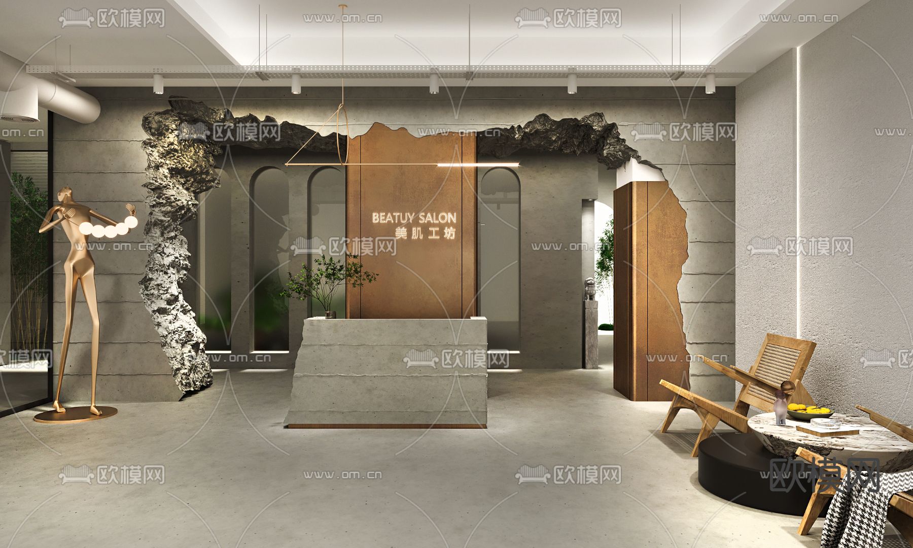 侘寂美容院 养生会所3d模型下载（渲染图1）