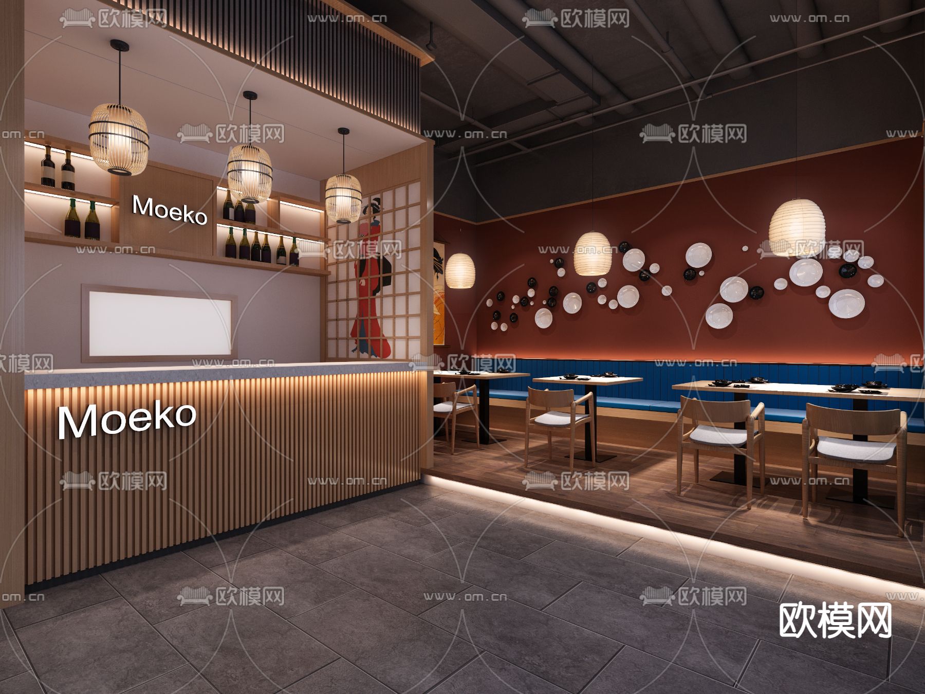 日式料理 餐厅3d模型下载（渲染图3）