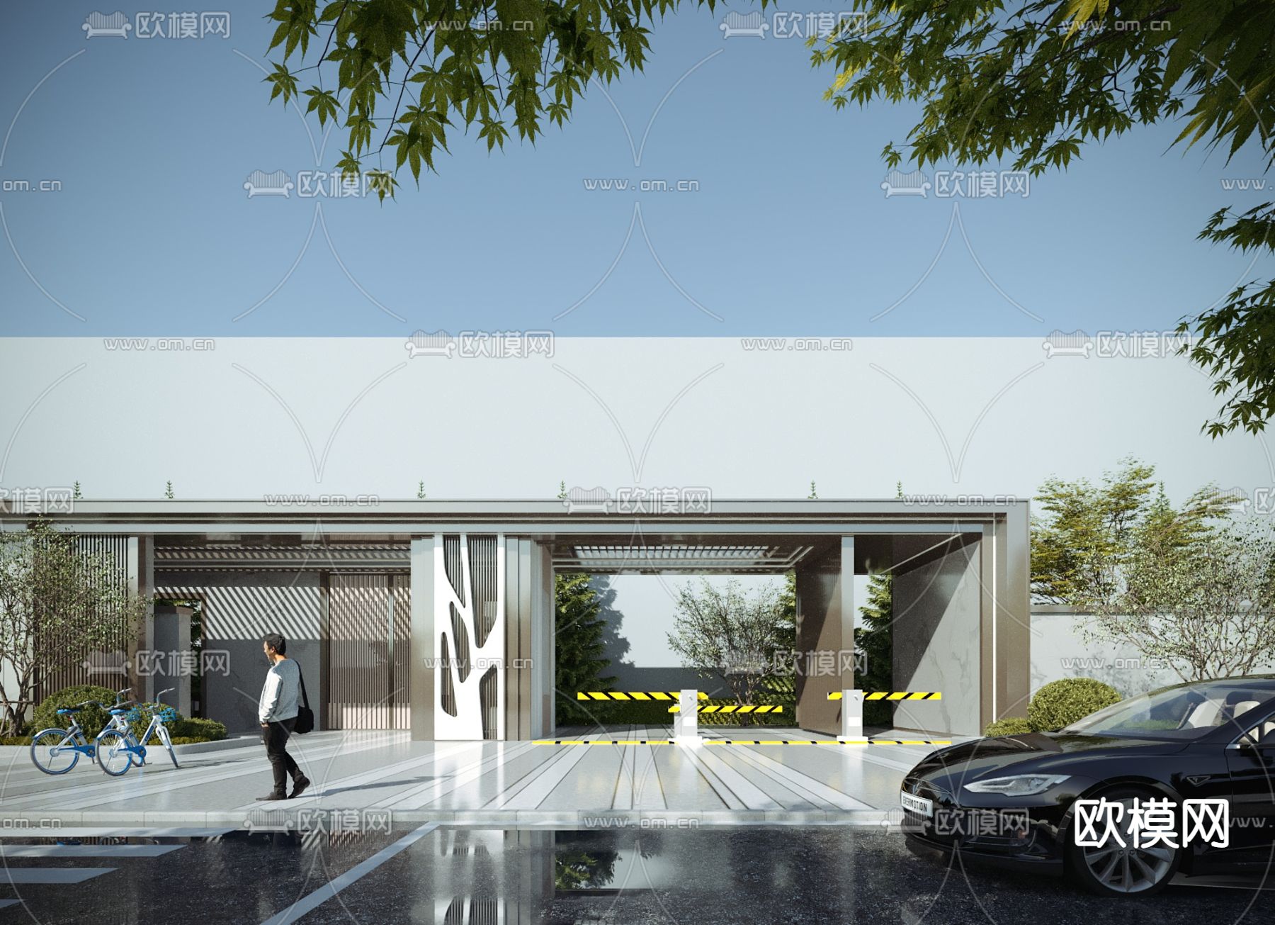 现代小区门面门头3d模型下载