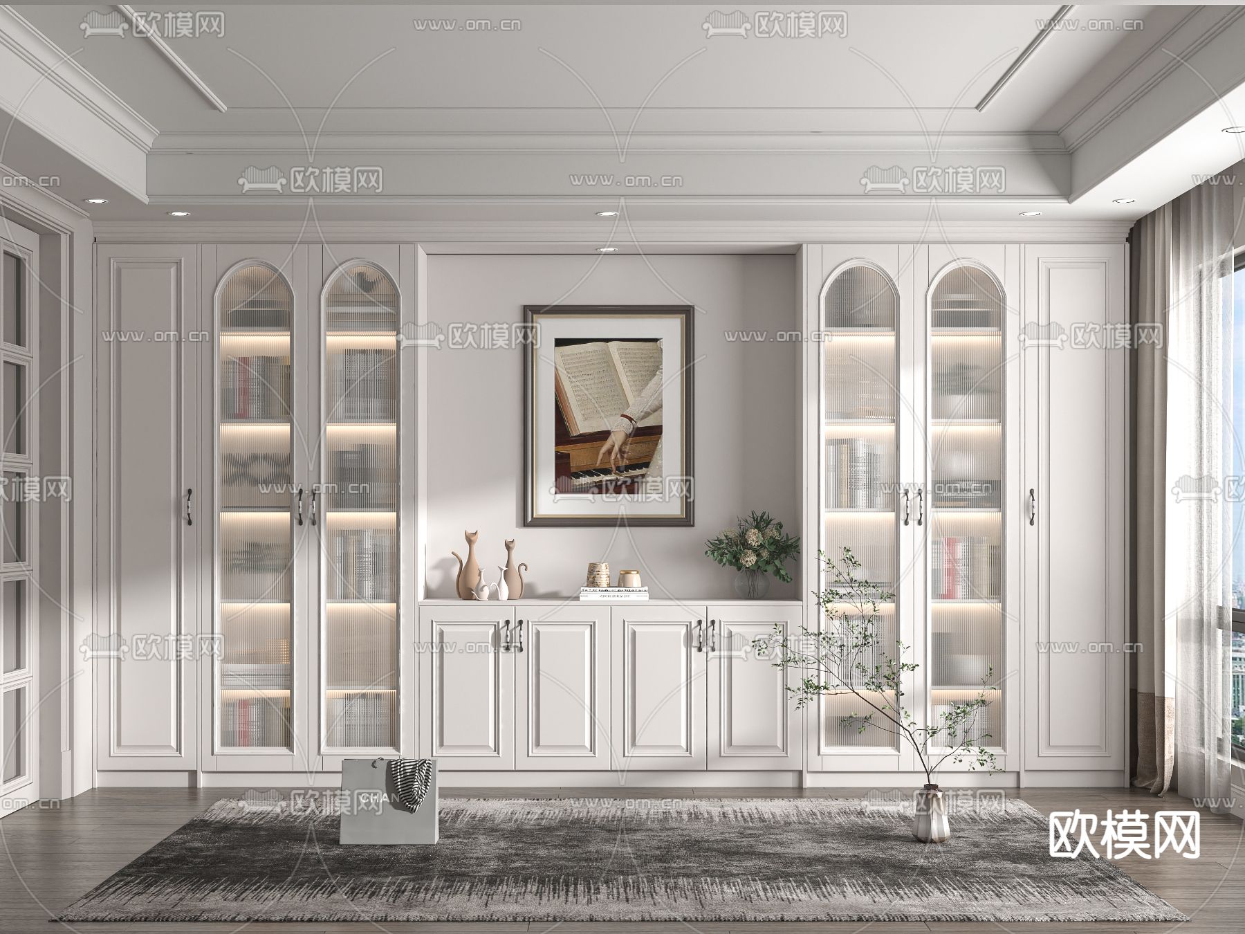 欧式书柜su模型下载（渲染图1）