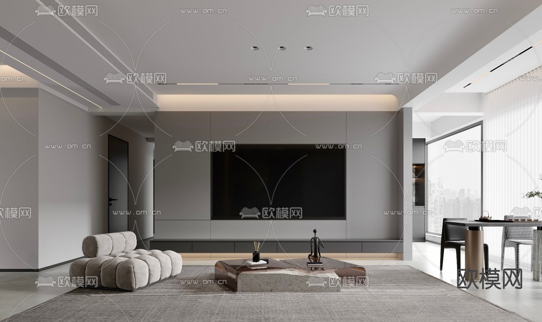 高级灰客餐厅3d模型下载（渲染图3）