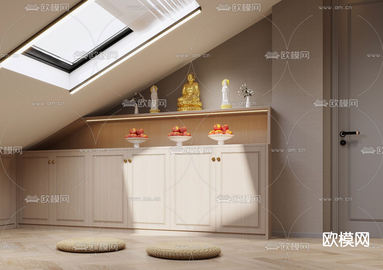 家居佛堂 禅房 阁楼su模型下载（渲染图1）
