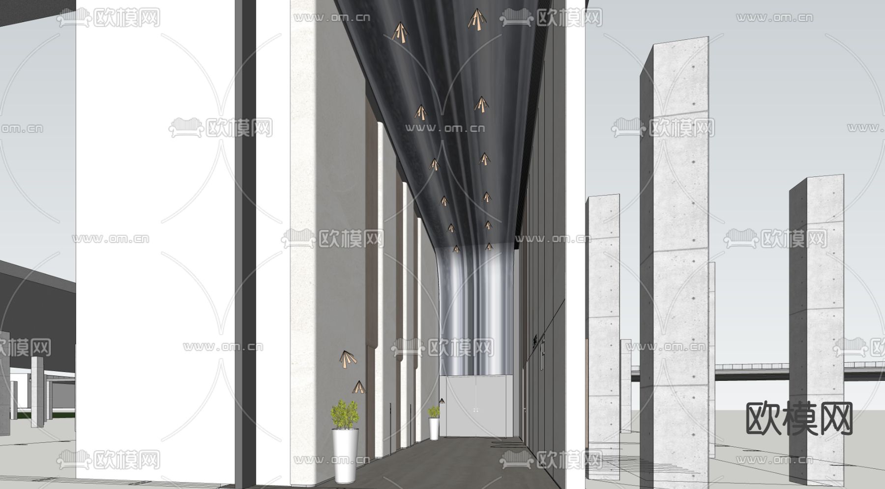 现代办公楼电梯厅su模型下载（渲染图3）