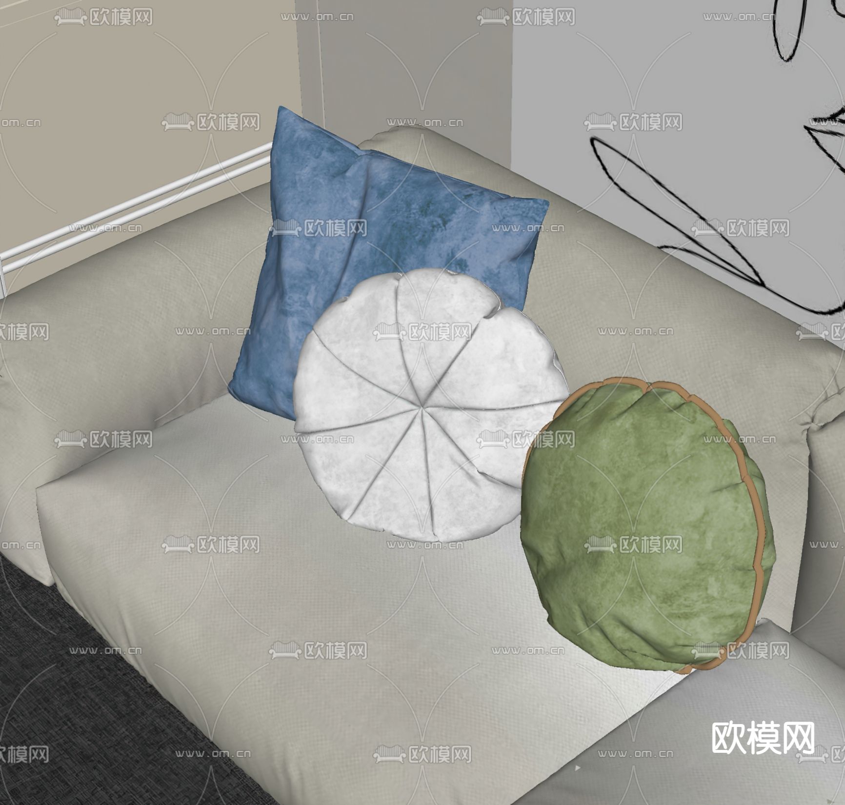 现代抱枕 枕头su模型