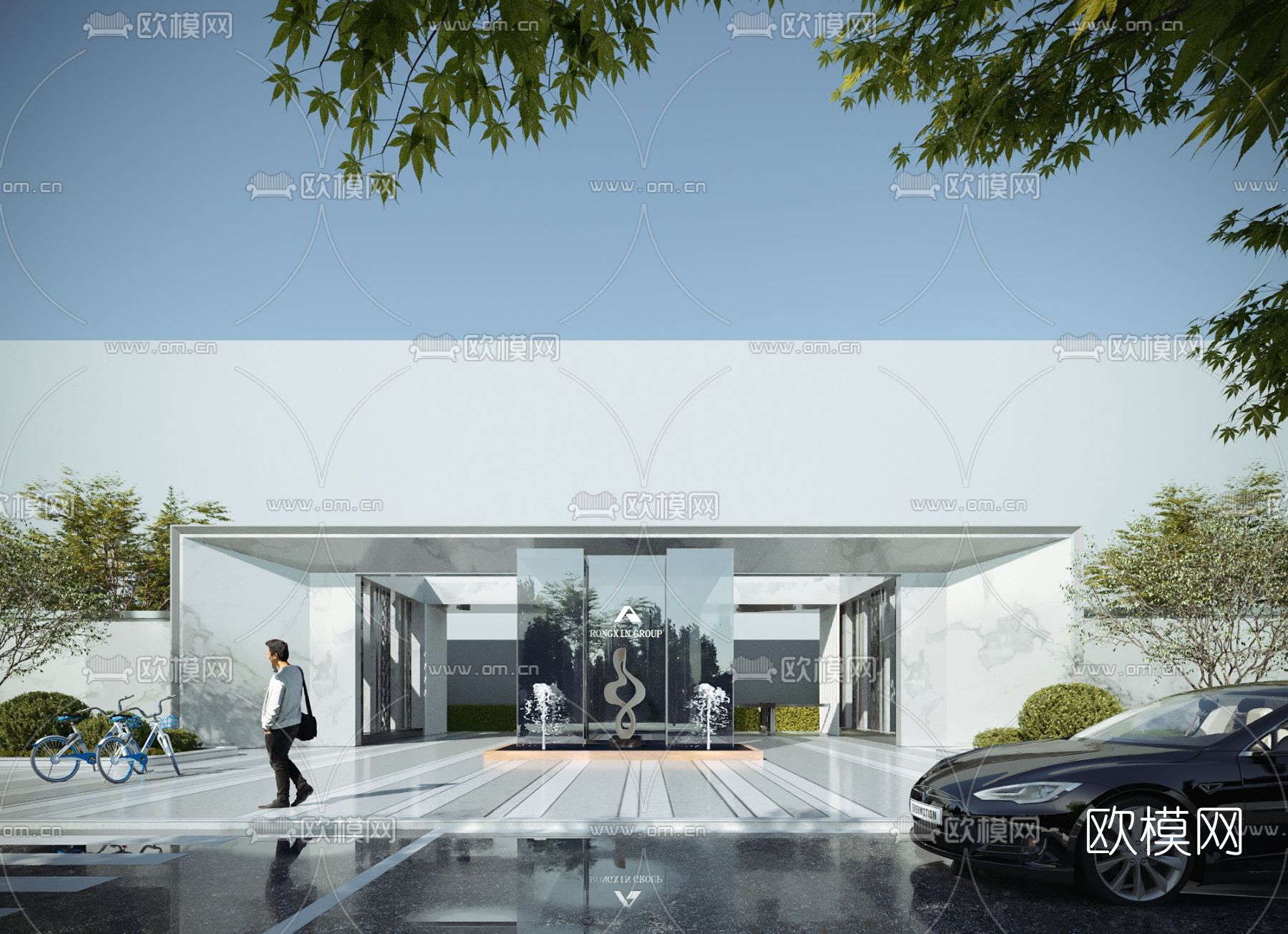 现代小区入口门头门面3d模型下载