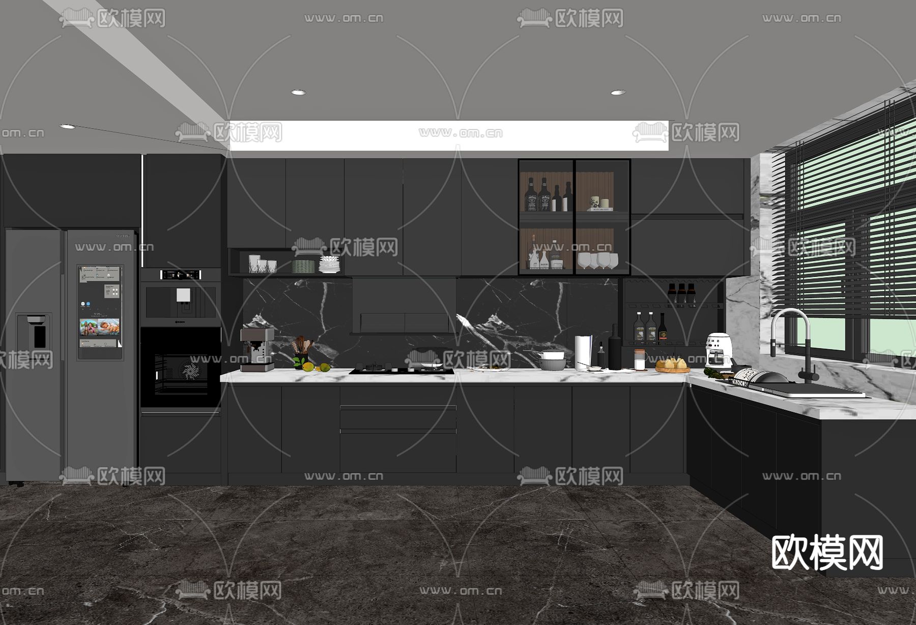 暗黑风厨房su模型下载（渲染图2）