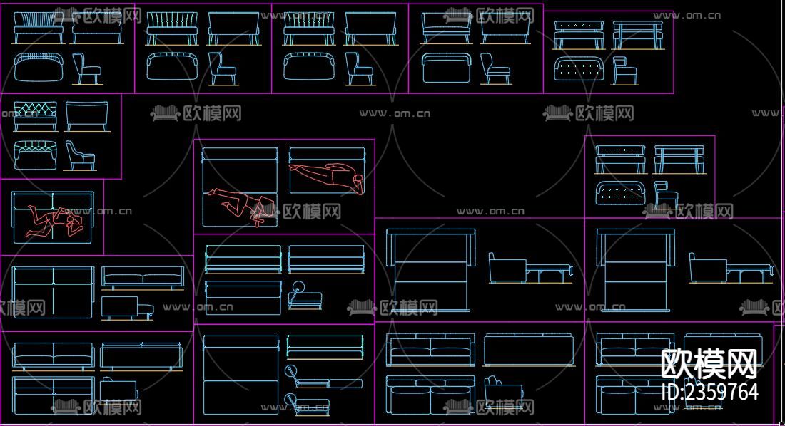 沙发床cad图库下载（渲染图7）