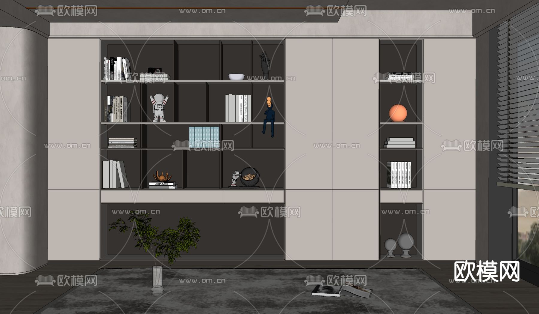 现代书柜su模型下载（渲染图2）