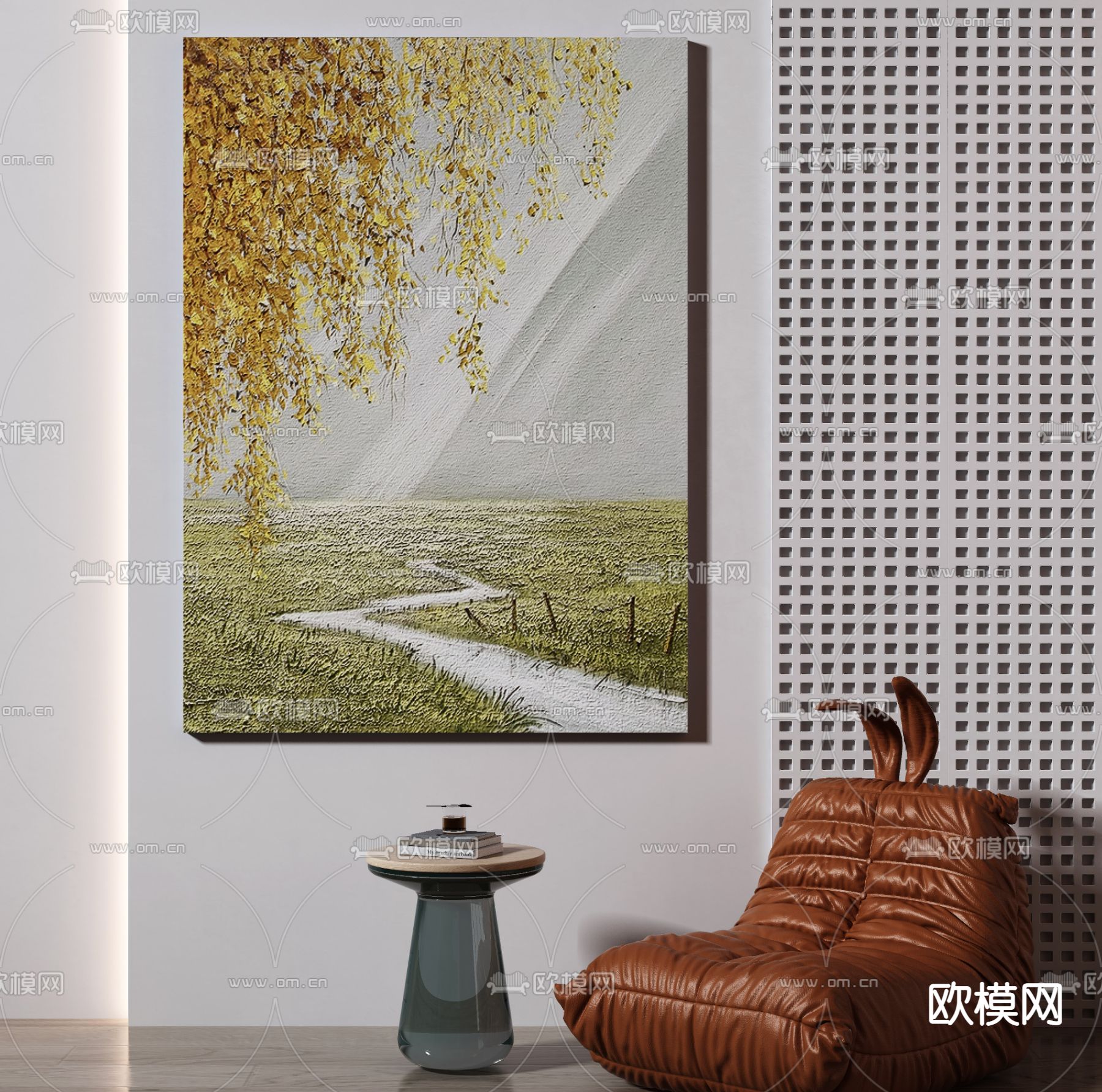 侘寂风景装饰画3d模型下载