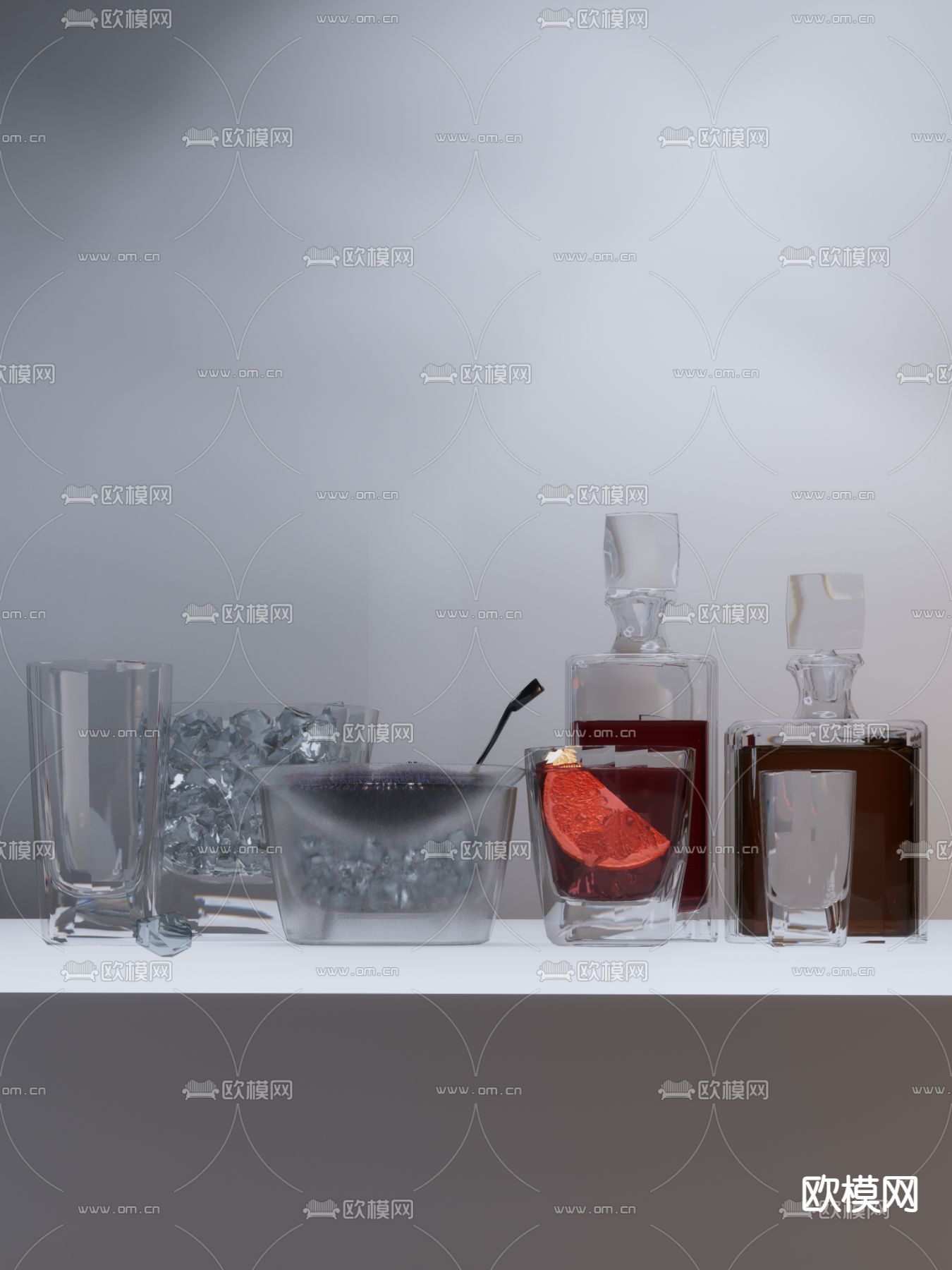 酒瓶 酒杯 冰块su模型下载（渲染图1）