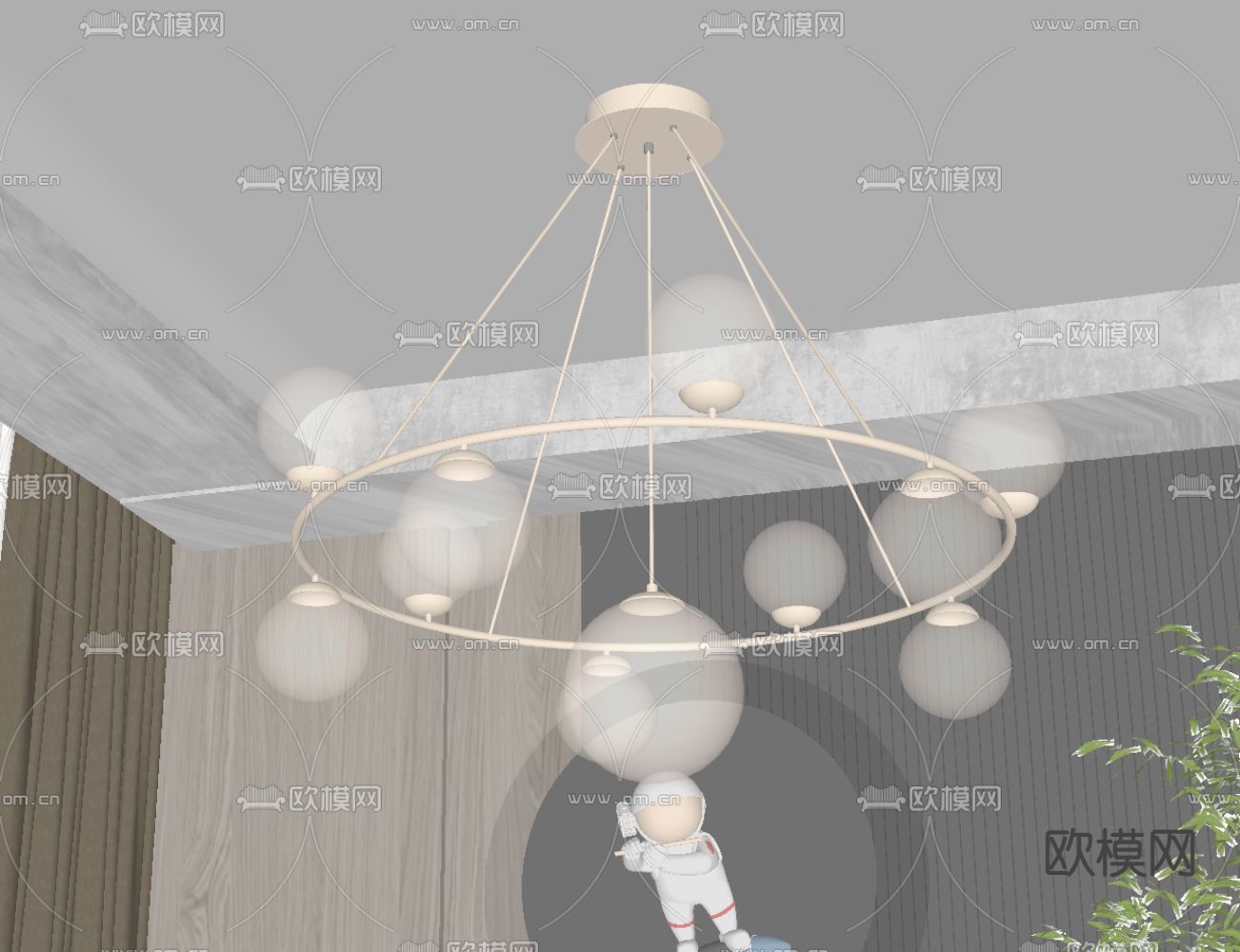 现代金属吊灯su模型下载（渲染图2）