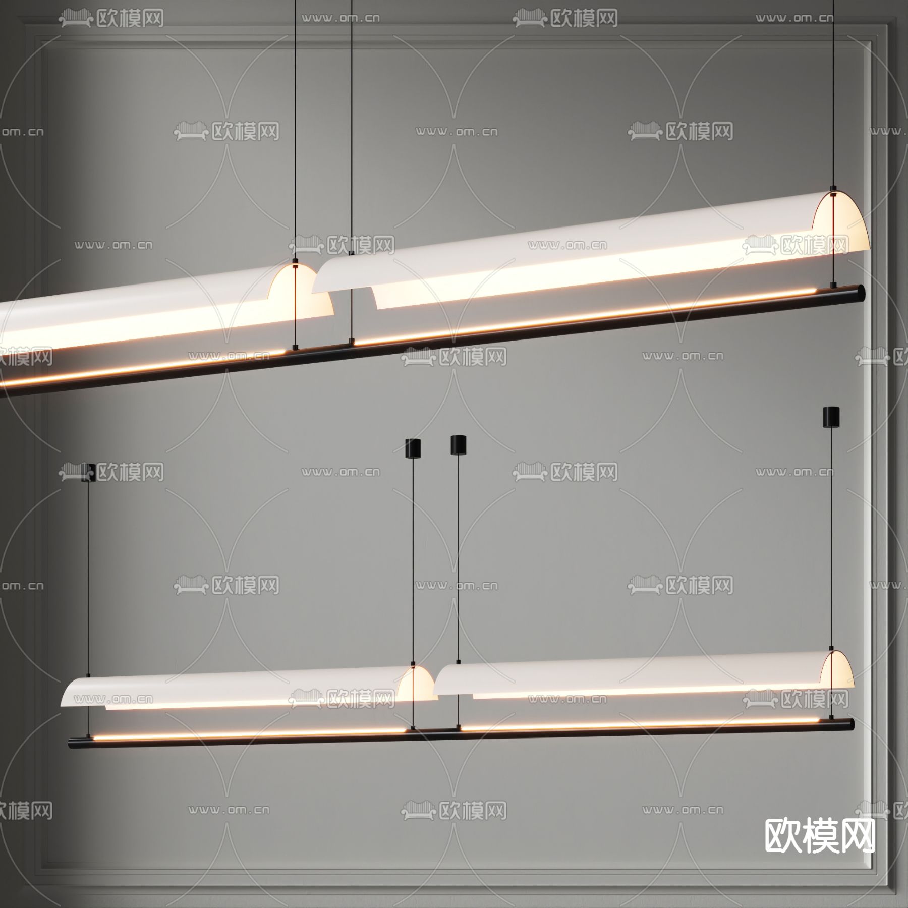 现代长条吊灯3d模型下载_ID13057030_3dmax免费模型-欧模网