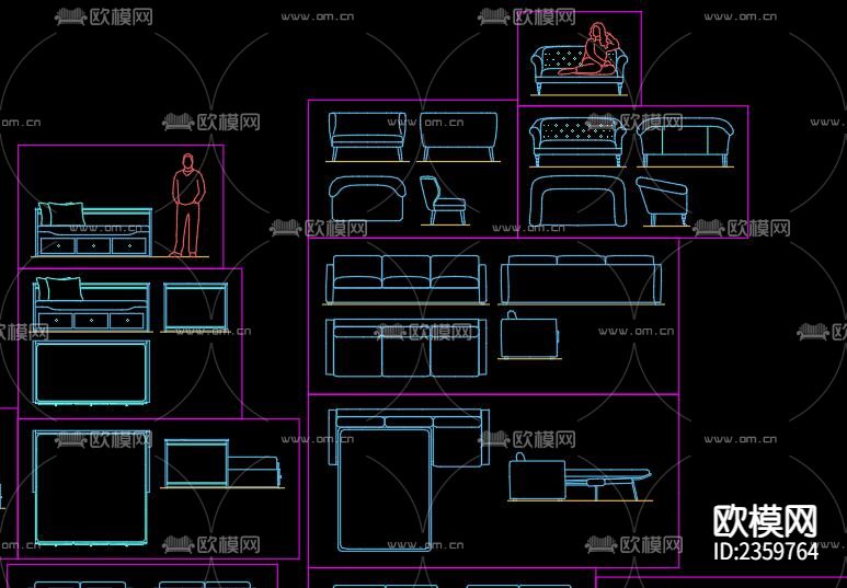 沙发床cad图库下载（渲染图2）
