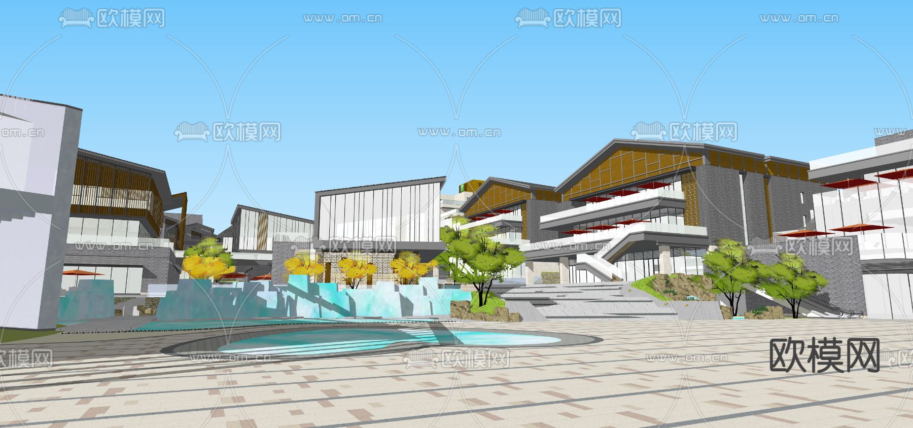 现代商业街su模型下载（渲染图5）