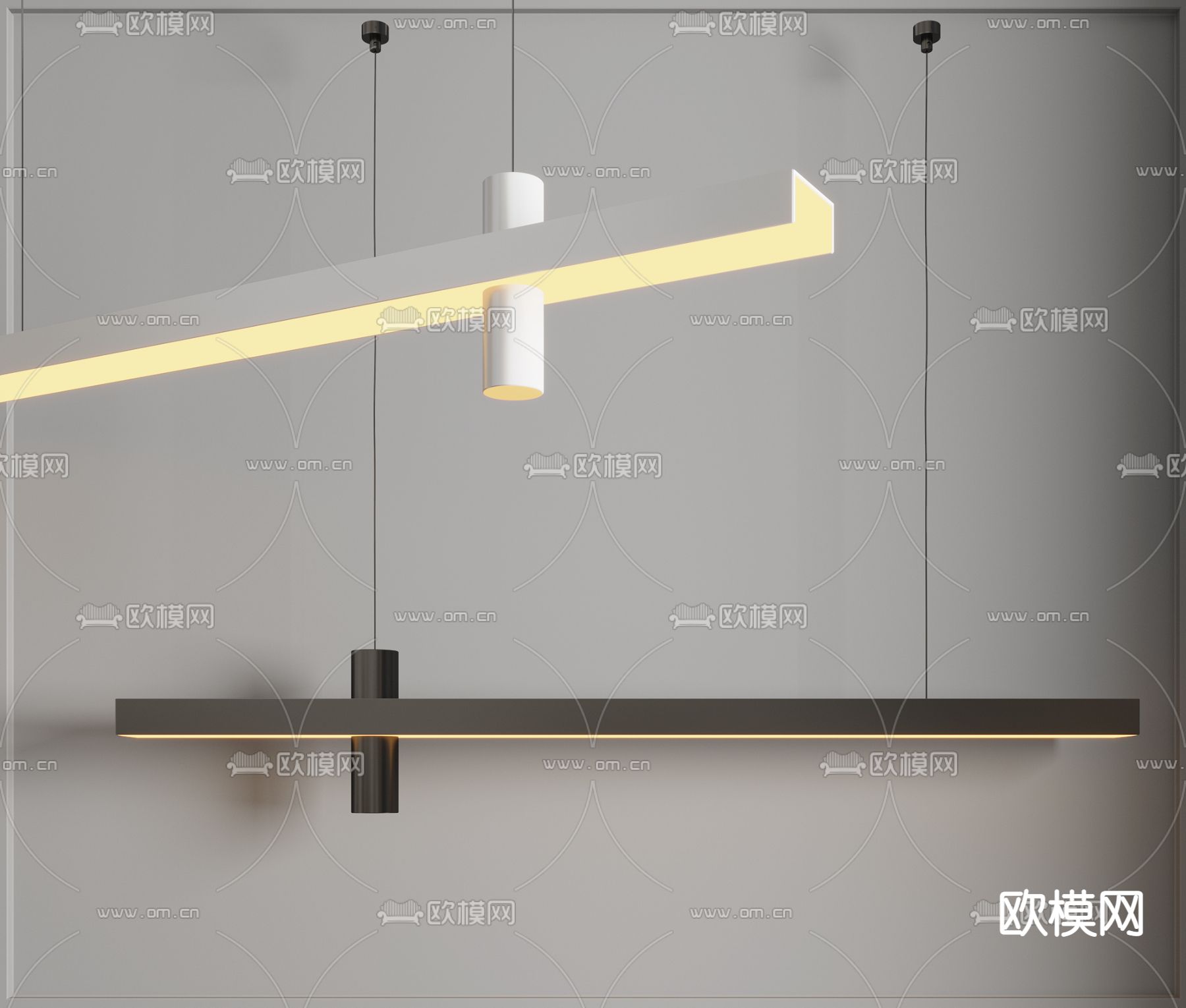 极简长条吊灯su模型下载_ID12189331_sketchup模型下载-欧模网