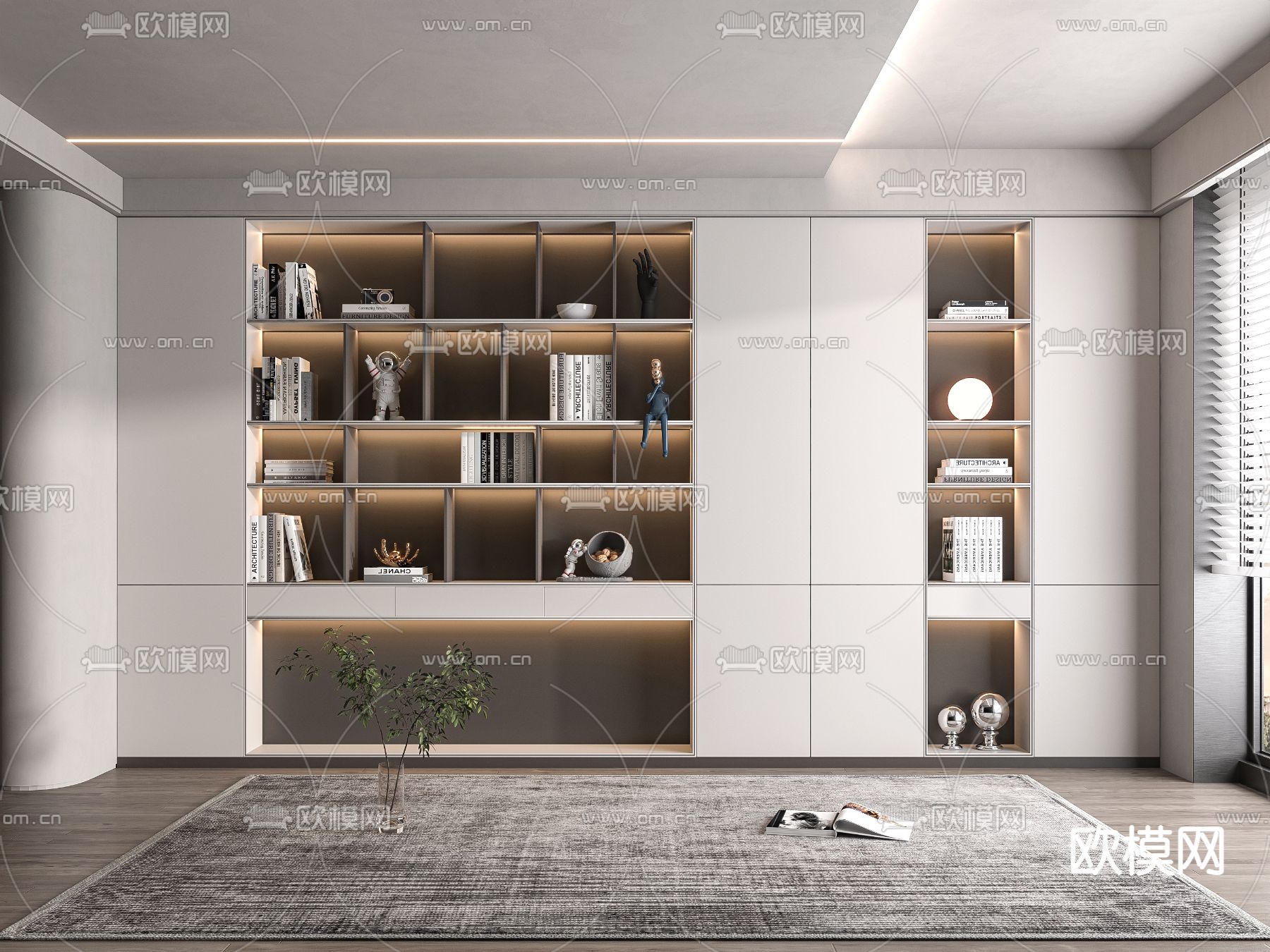 现代书柜su模型下载（渲染图1）