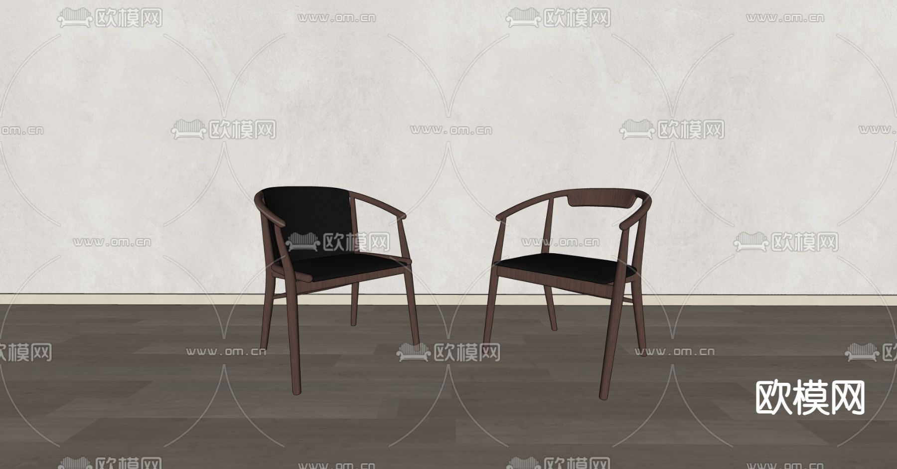 新中式休闲椅子 圈背椅su模型下载（渲染图3）