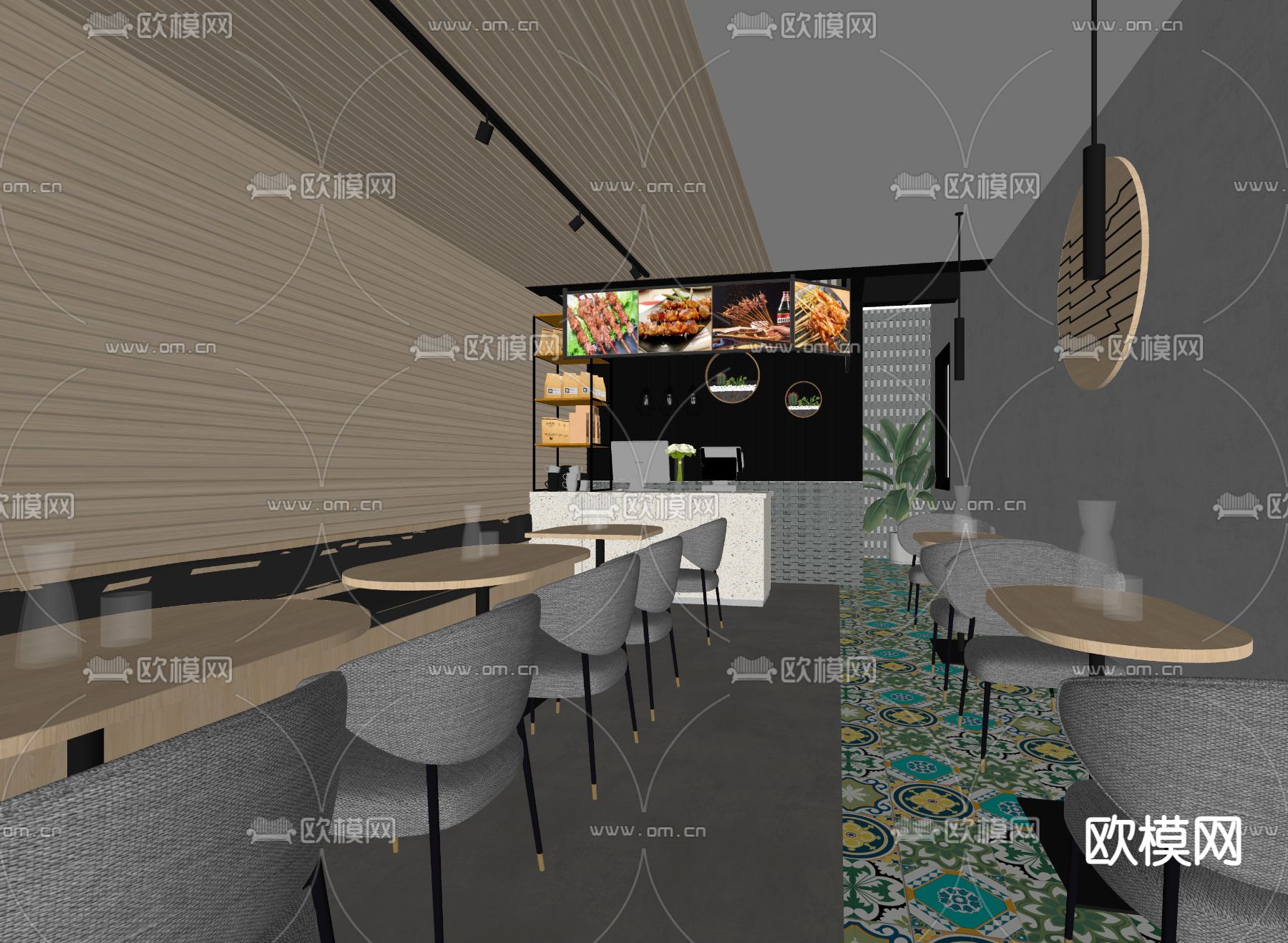 现代小吃店 烧烤店su模型