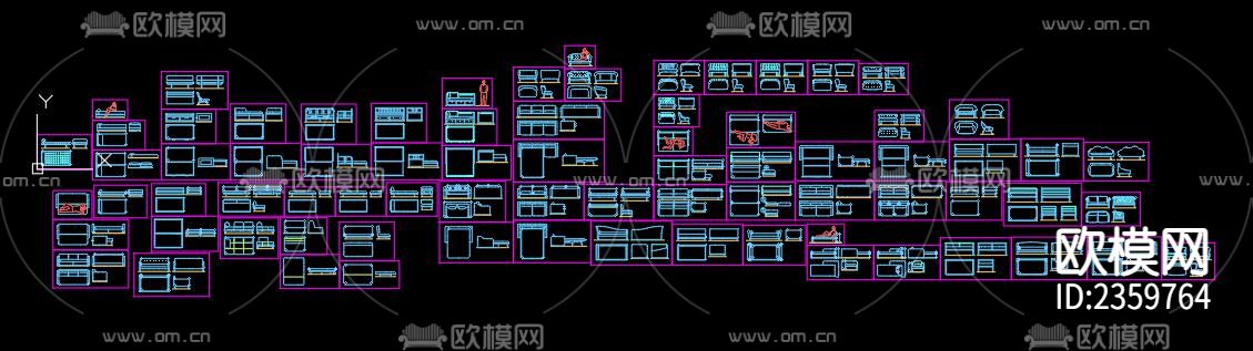 沙发床cad图库下载（渲染图1）