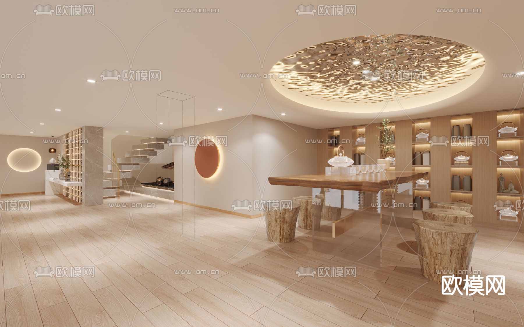 轻奢风酒店公寓大堂3d模型下载（渲染图2）