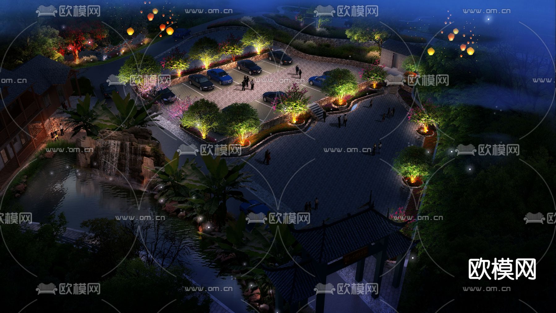 现代停车场鸟瞰夜景psd下载