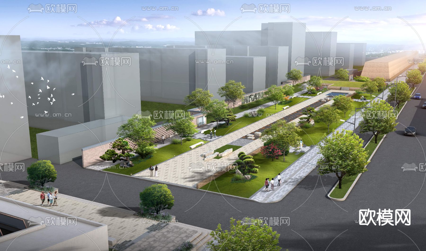 现代公园园林鸟瞰psd下载