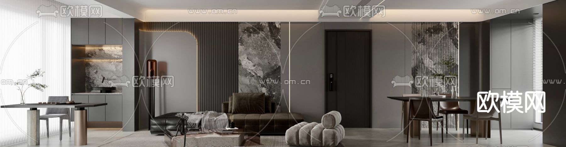 高级灰客餐厅3d模型下载（渲染图7）