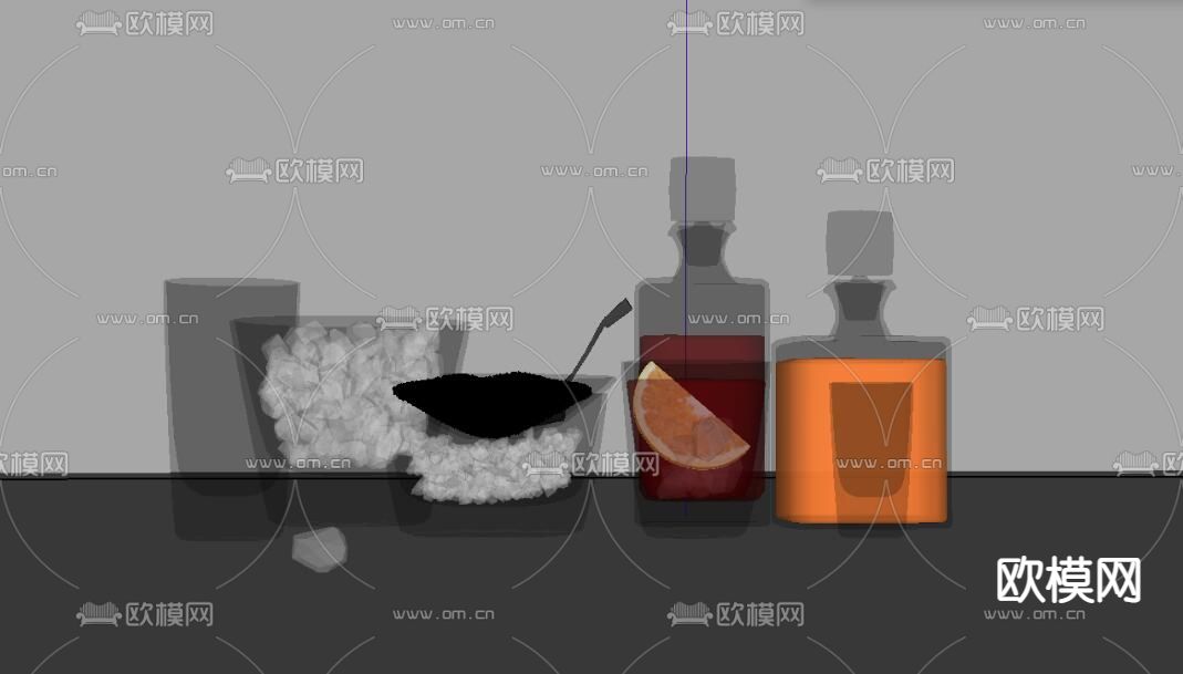 酒瓶 酒杯 冰块su模型下载（渲染图2）