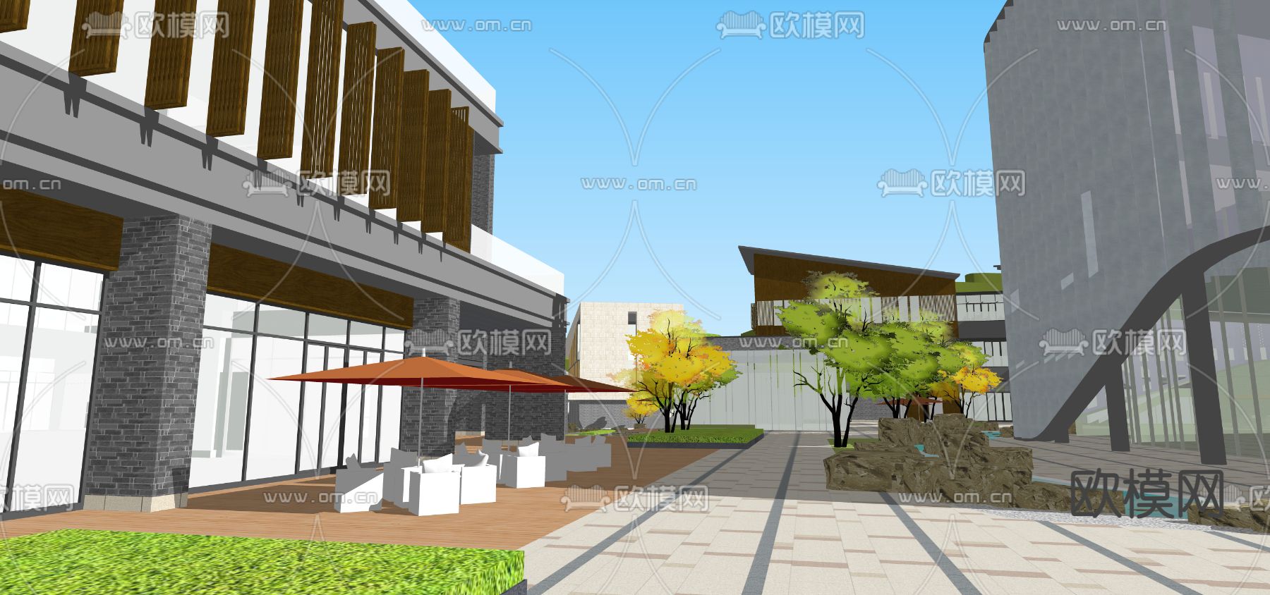 现代商业街su模型下载（渲染图4）