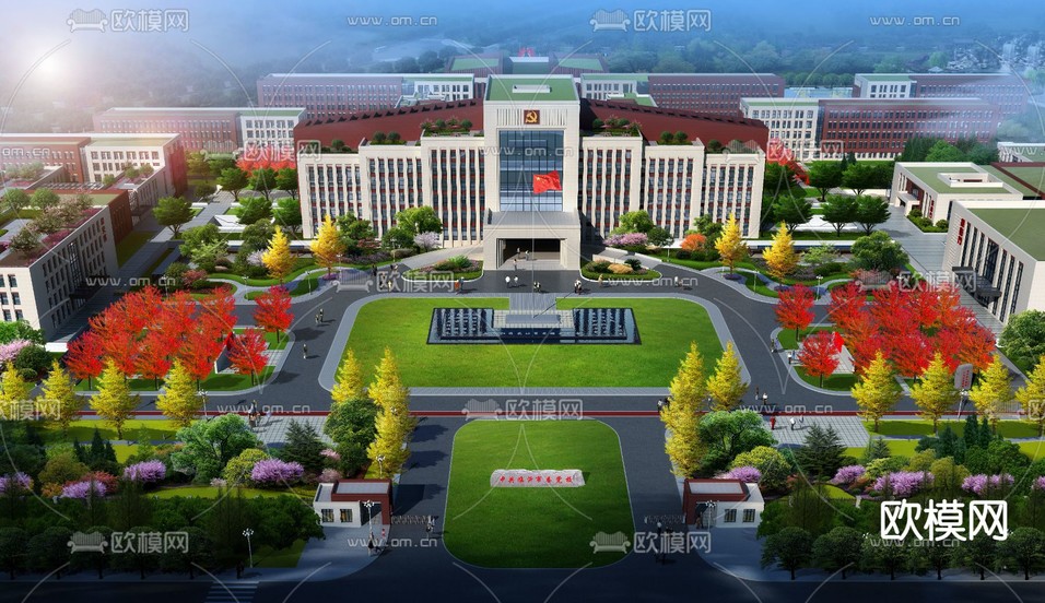 现代党校外观鸟瞰psd下载