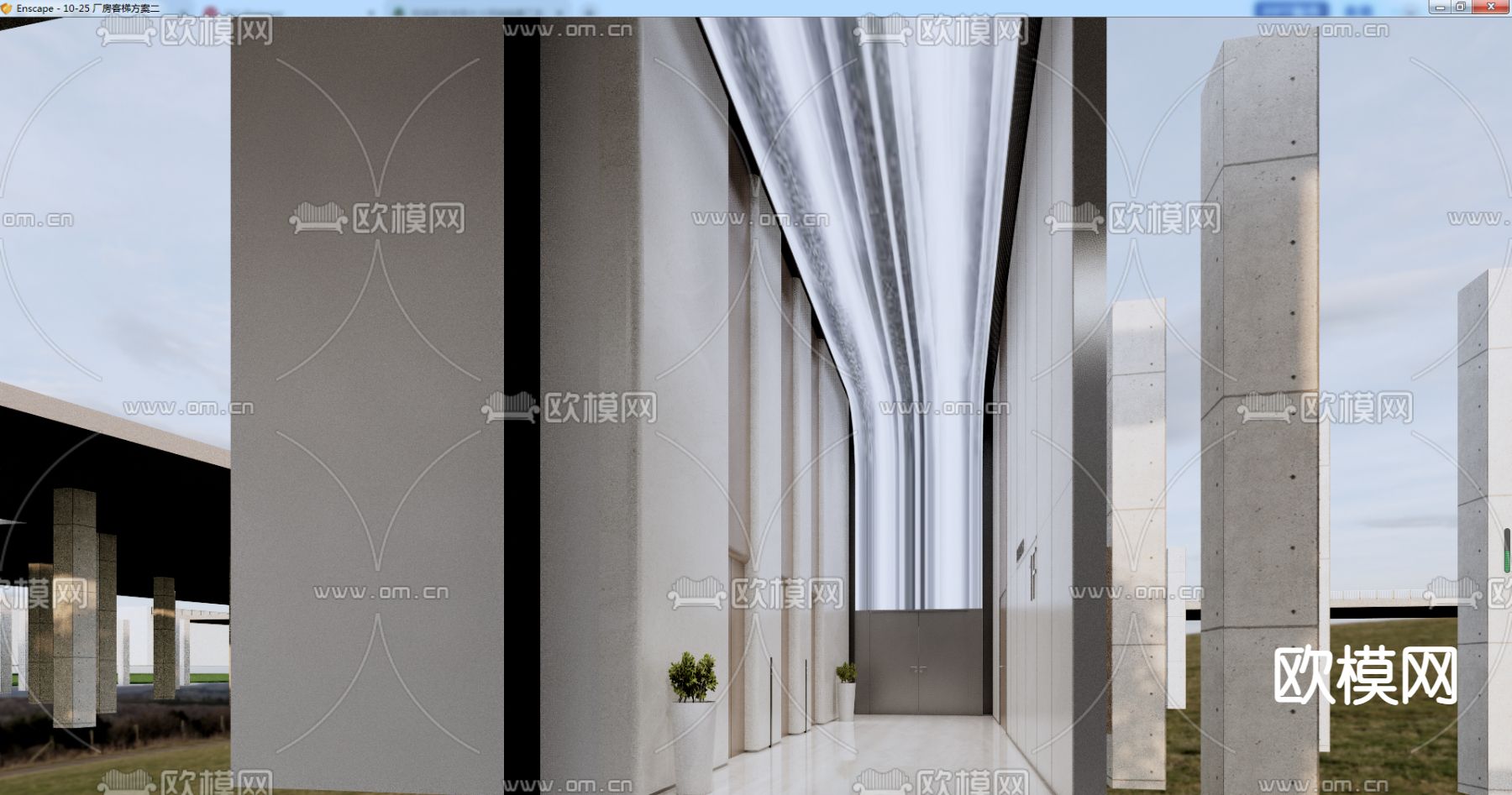 现代办公楼电梯厅su模型下载（渲染图2）