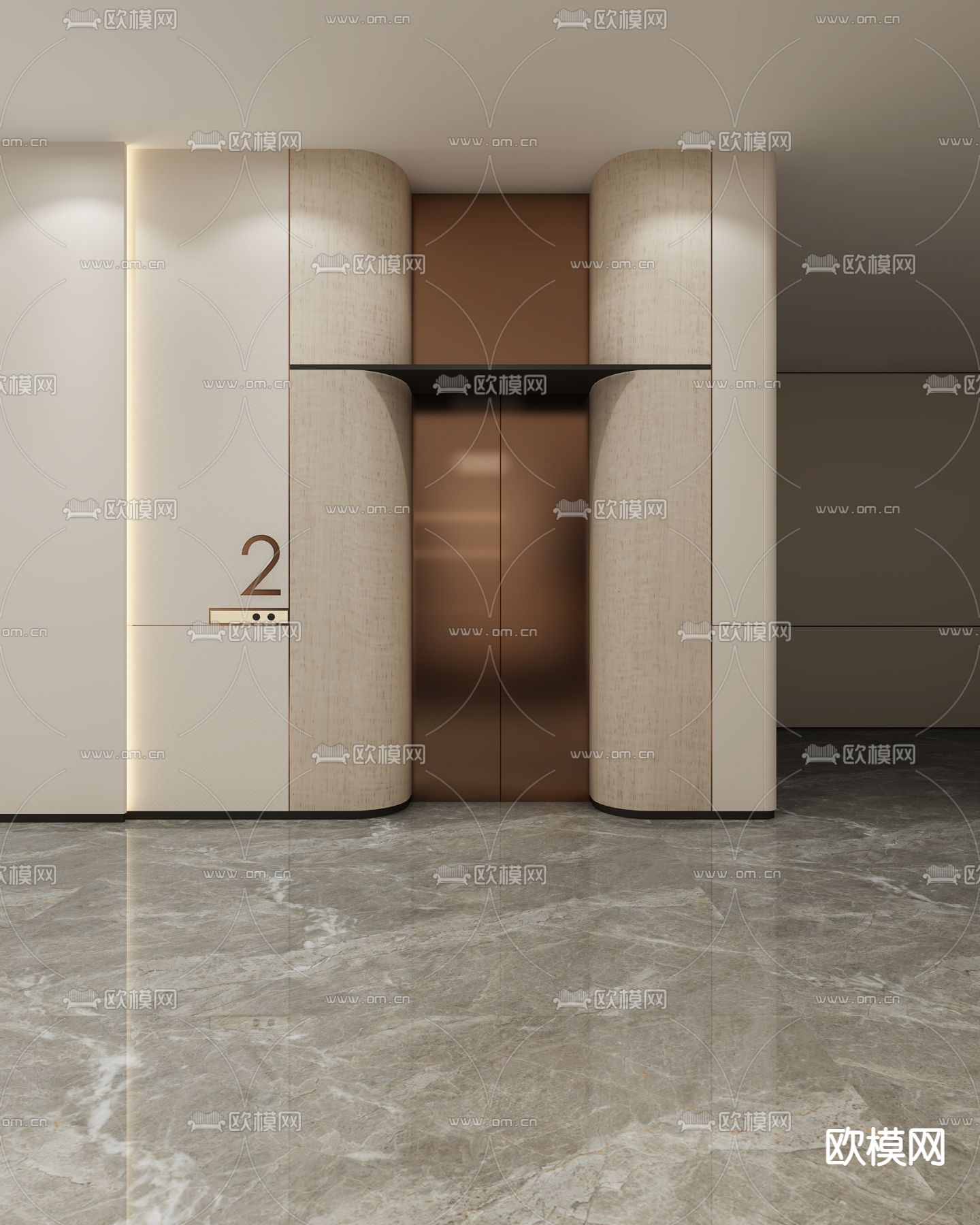 极简电梯厅3d模型下载