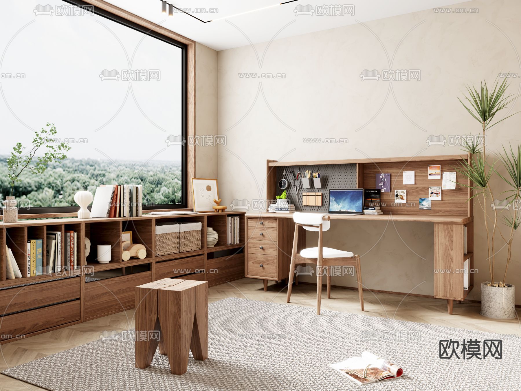 北欧书房su模型下载（渲染图1）