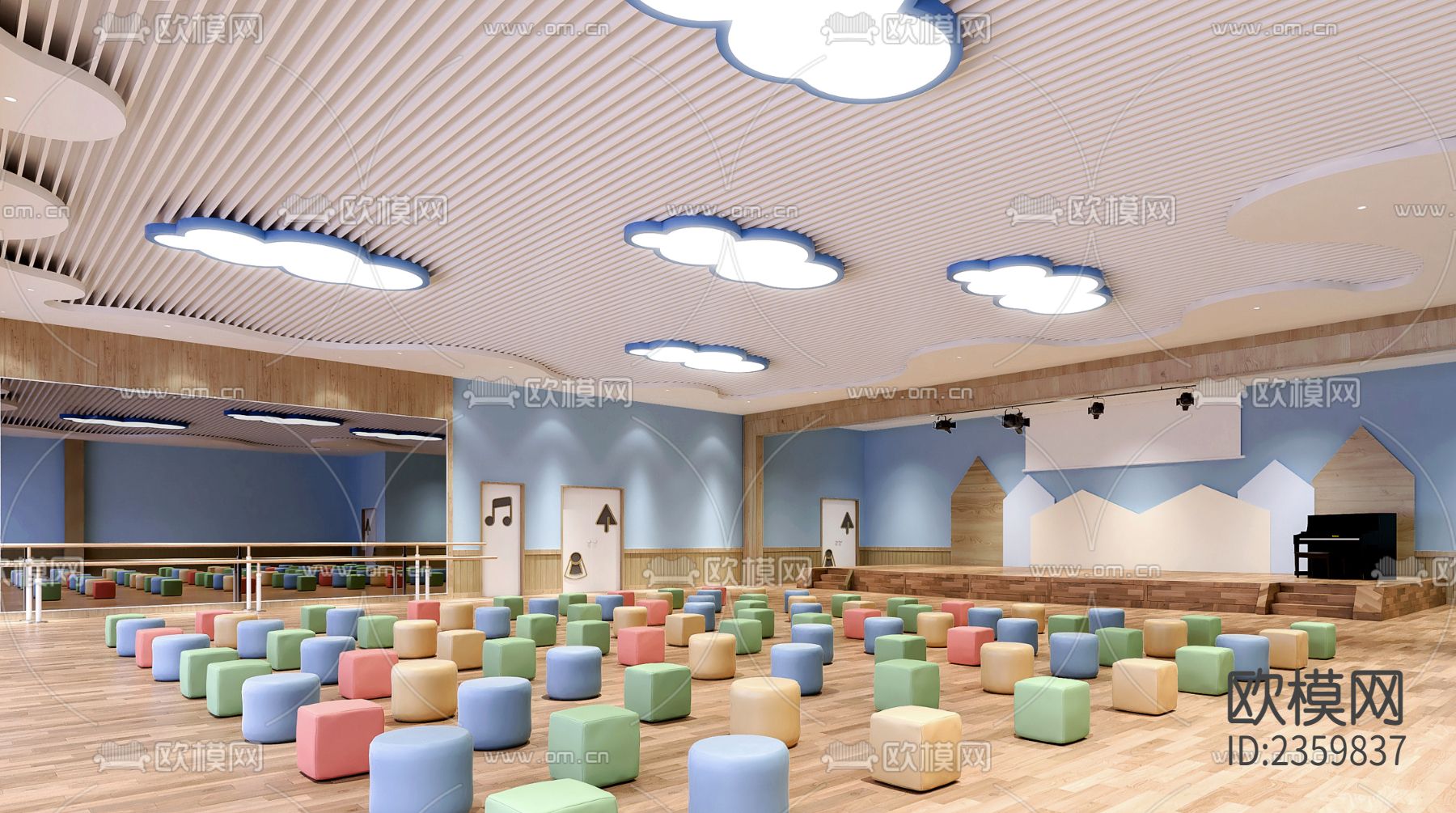 全套幼儿园cad施工图下载（渲染图8）